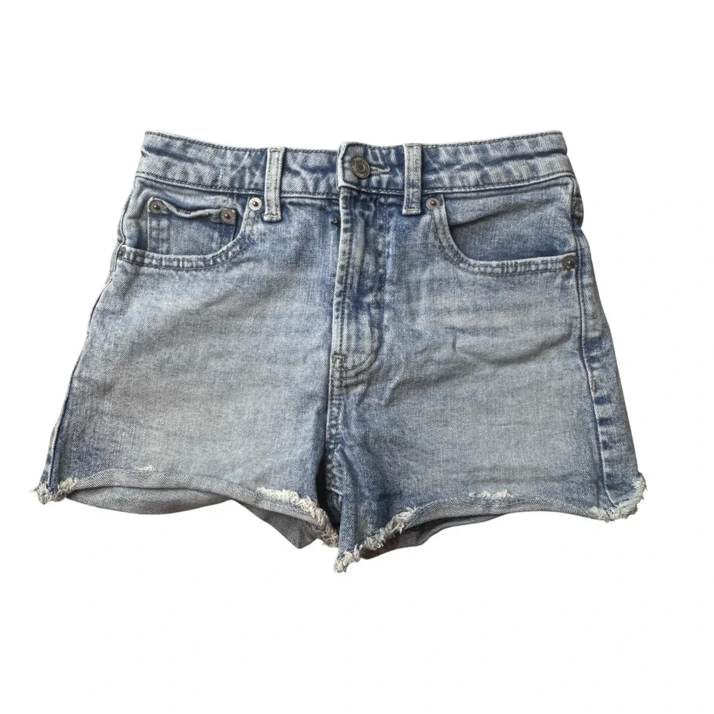 Gap Shorts Girls 10 Blue High Rise Short Light Wash Denim Frayed Hem 669854-00